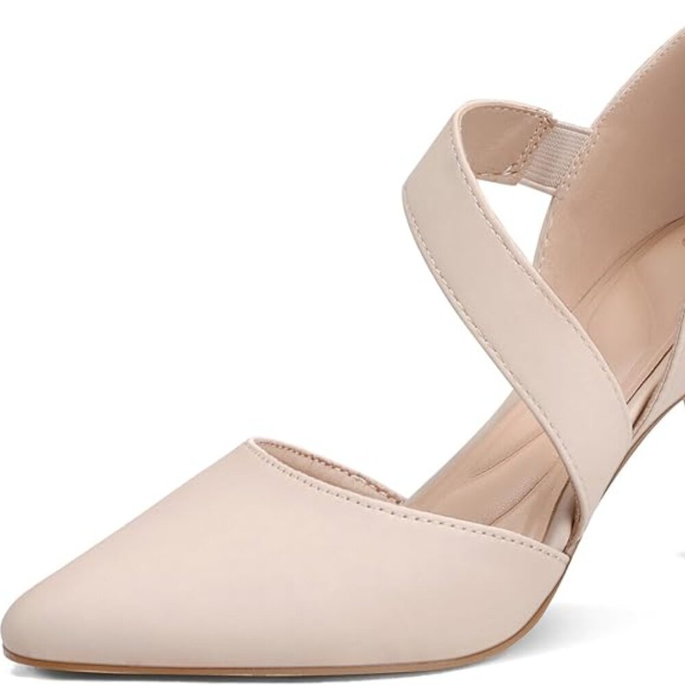 mysoft Women's Pointed Toe Low Stiletto Heel Dress Pumps Shoes Size 11 Nude